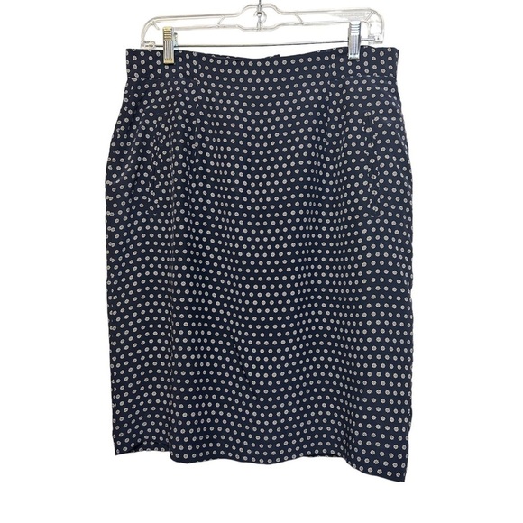 PATRICK COLLECTION Vintage 100% Silk Ditsy Floral Blue White Knee Skirt Size 12 - Picture 1 of 7